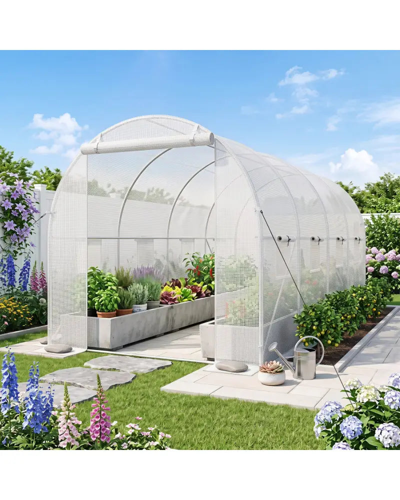 15 x 7 x 7 ft Walk-in Tunnel Greenhouse for Outdoors-White - White - Greenhouses