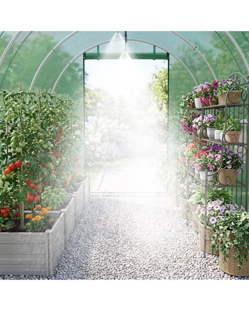 15 x 7 x 7 ft Walk-in Tunnel Greenhouse with Watering System-Green - Green - Greenhouses