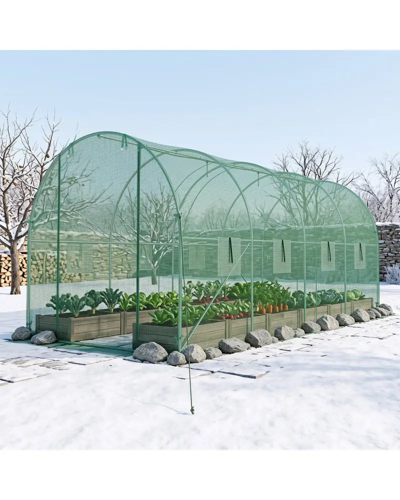 15 x 7 x 7 ft Walk-in Tunnel Greenhouse with Watering System-Green - Green - Greenhouses
