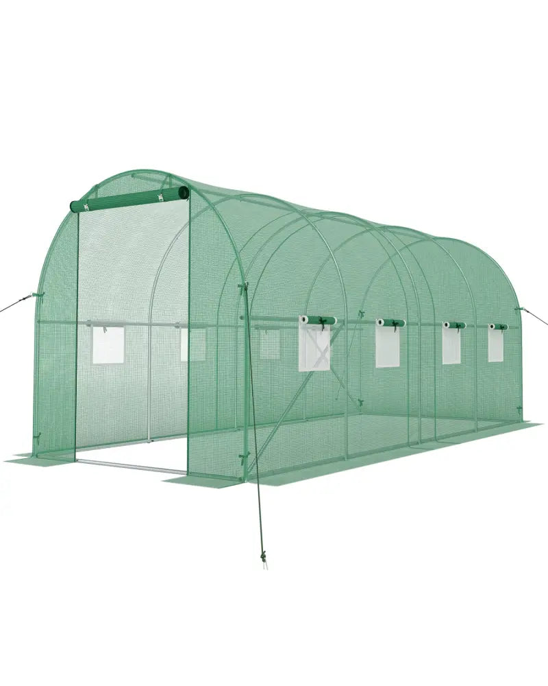 15 x 7 x 7 ft Walk-in Tunnel Greenhouse with Watering System-Green - Green - Greenhouses
