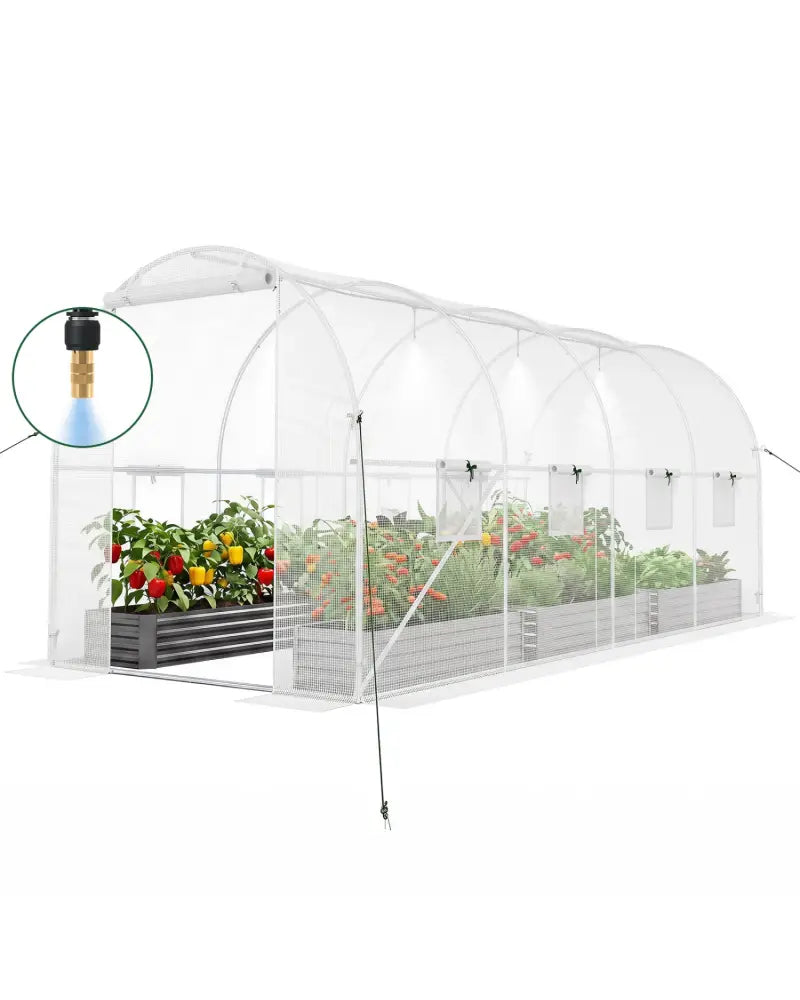 15 x 7 x 7 ft Walk-in Tunnel Greenhouse with Watering System-White - White - Greenhouses