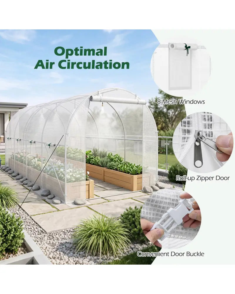 15 x 7 x 7 ft Walk-in Tunnel Greenhouse with Watering System-White - White - Greenhouses