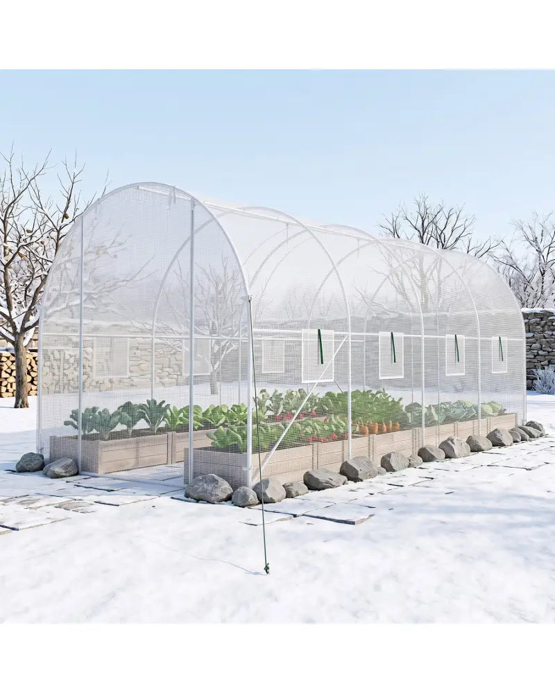 15 x 7 x 7 ft Walk-in Tunnel Greenhouse with Watering System-White - White - Greenhouses