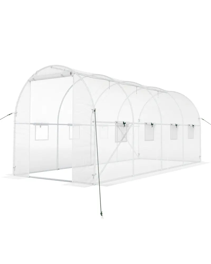 15 x 7 x 7 ft Walk-in Tunnel Greenhouse with Watering System-White - White - Greenhouses