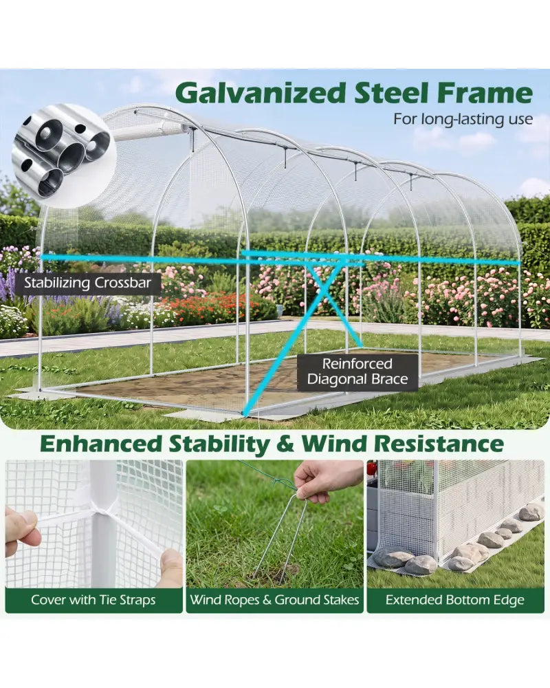 15 x 7 x 7 ft Walk-in Tunnel Greenhouse with Watering System-White - White - Greenhouses
