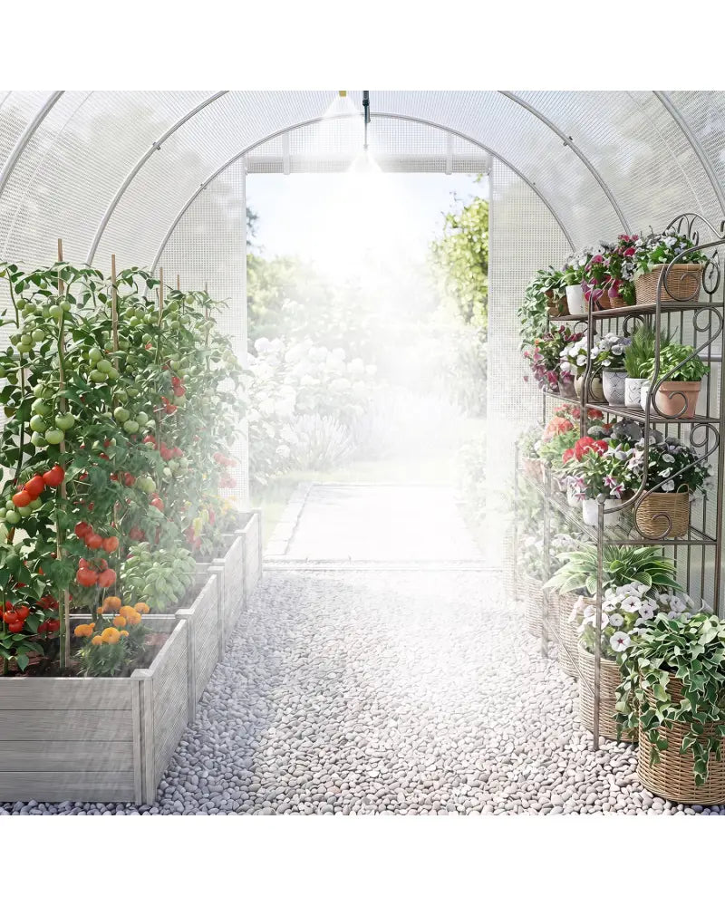 15 x 7 x 7 ft Walk-in Tunnel Greenhouse with Watering System-White - White - Greenhouses