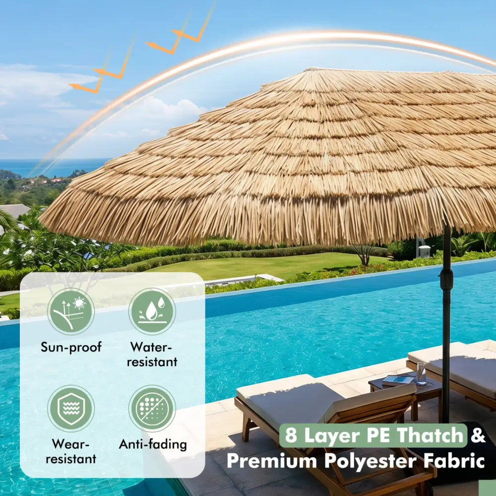 15 x 9 FT Solar Double-Sided Patio Umbrella Base Included for Garden Bar-Brown - Brown - Outdoor Umbrellas