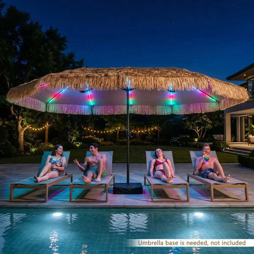 15 x 9 FT Solar Double-sided Patio Umbrella with 144 Multi-colored Flowing Lights 12 Modes and 12 Ribs-Brown - Brown