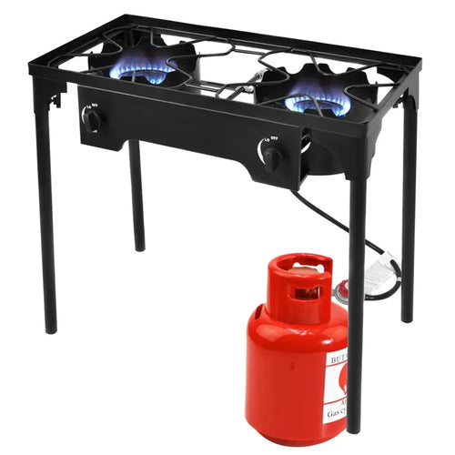 150 000 BTU Double Burner Outdoor Stove BBQ Grill - Black - Outdoor Grills