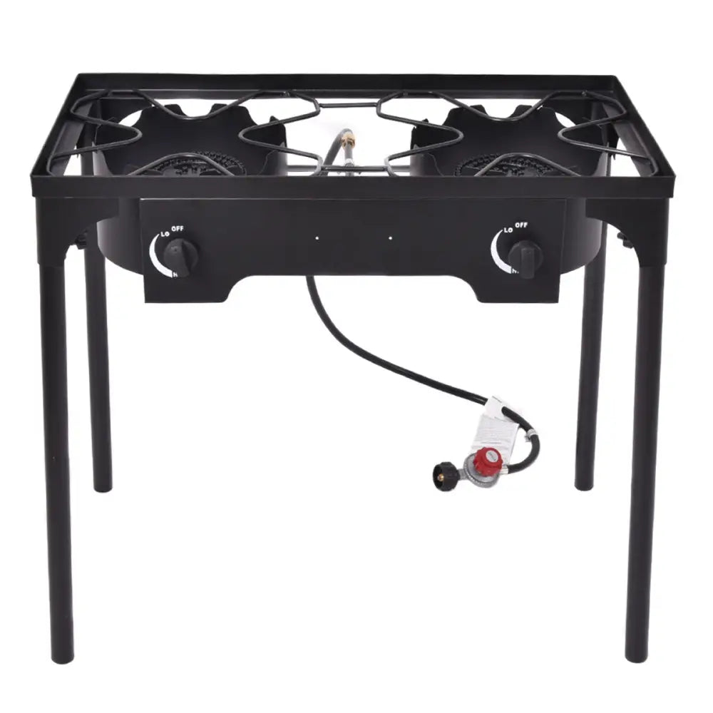150 000 BTU Double Burner Outdoor Stove BBQ Grill - Black - Outdoor Grills