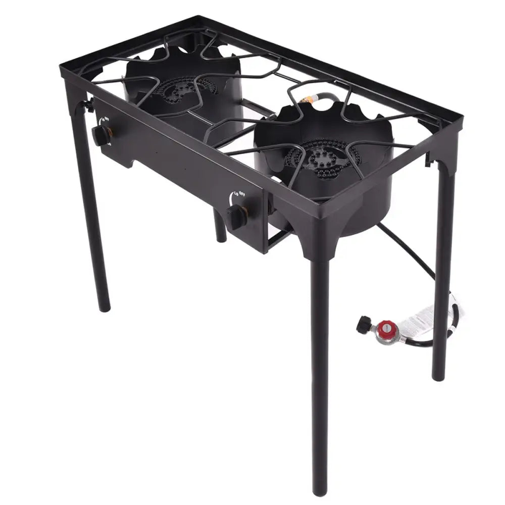 150 000 BTU Double Burner Outdoor Stove BBQ Grill - Black - Outdoor Grills
