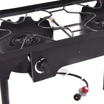 150 000 BTU Double Burner Outdoor Stove BBQ Grill - Black - Outdoor Grills
