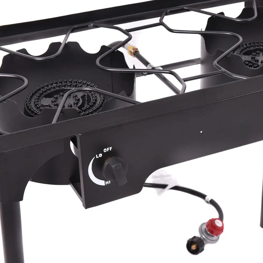 150 000 BTU Double Burner Outdoor Stove BBQ Grill - Black - Outdoor Grills