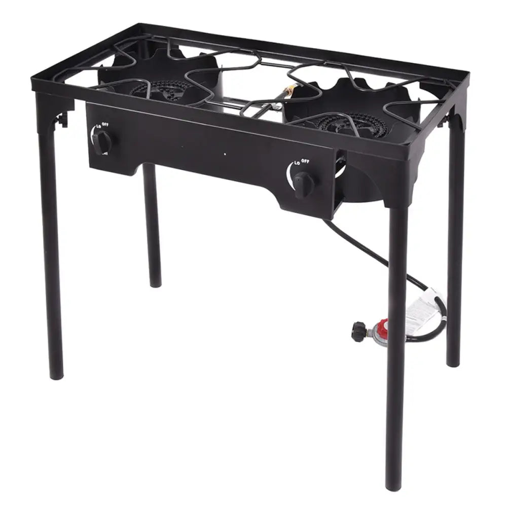 150 000 BTU Double Burner Outdoor Stove BBQ Grill - Black - Outdoor Grills