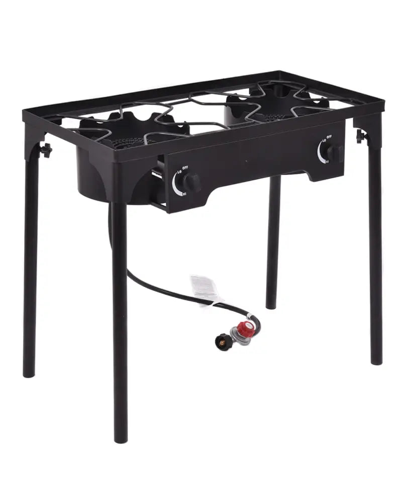 150 000 BTU Double Burner Outdoor Stove BBQ Grill - Black - Outdoor Grills