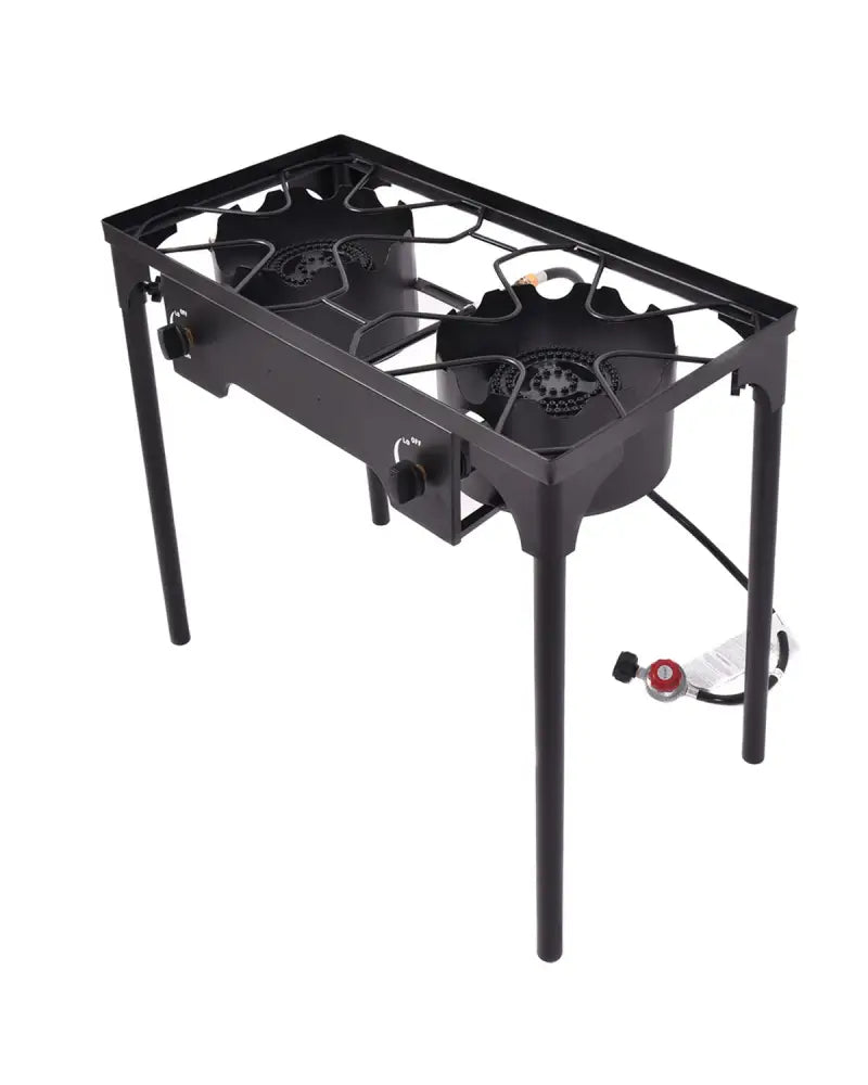 150 000 BTU Double Burner Outdoor Stove BBQ Grill - Black - Outdoor Grills
