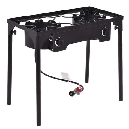 150 000 BTU Double Burner Outdoor Stove BBQ Grill - Black - Outdoor Grills
