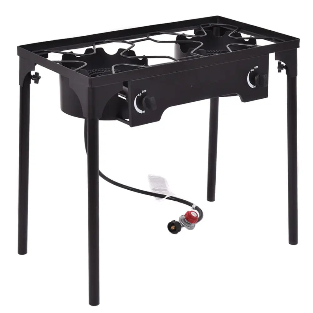 150 000 BTU Double Burner Outdoor Stove BBQ Grill - Black - Outdoor Grills