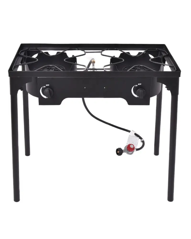150 000 BTU Double Burner Outdoor Stove BBQ Grill - Black - Outdoor Grills