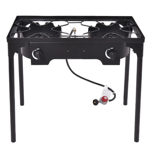 150 000 BTU Double Burner Outdoor Stove BBQ Grill - Black - Outdoor Grills