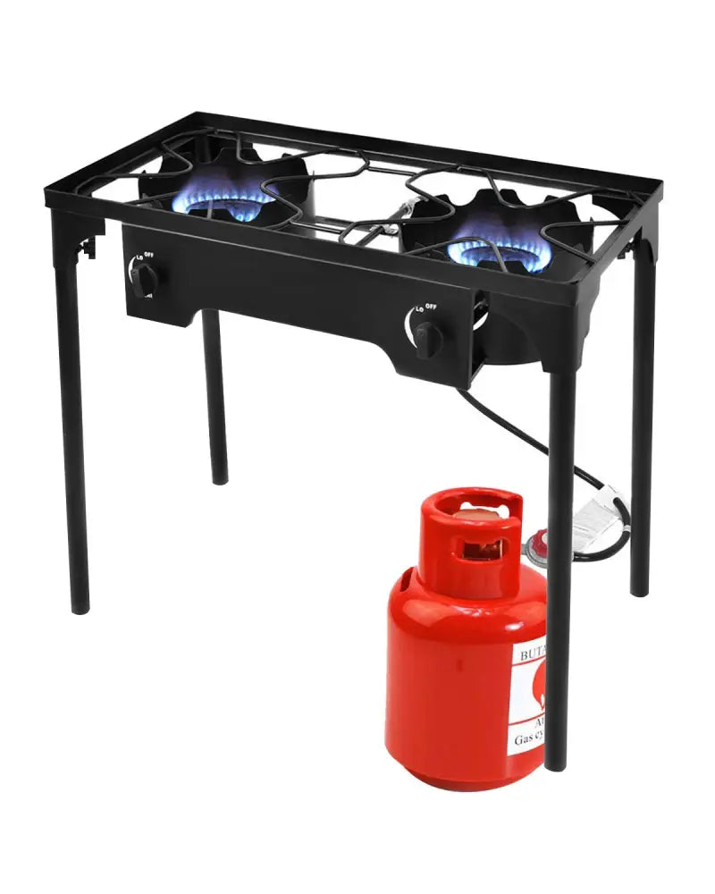 150 000 BTU Double Burner Outdoor Stove BBQ Grill - Black - Outdoor Grills