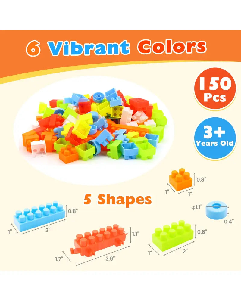150 Pcs Toddler Building Blocks Toy STEM Montessori Early Learning Toys for 3+ year old - Learning Toys