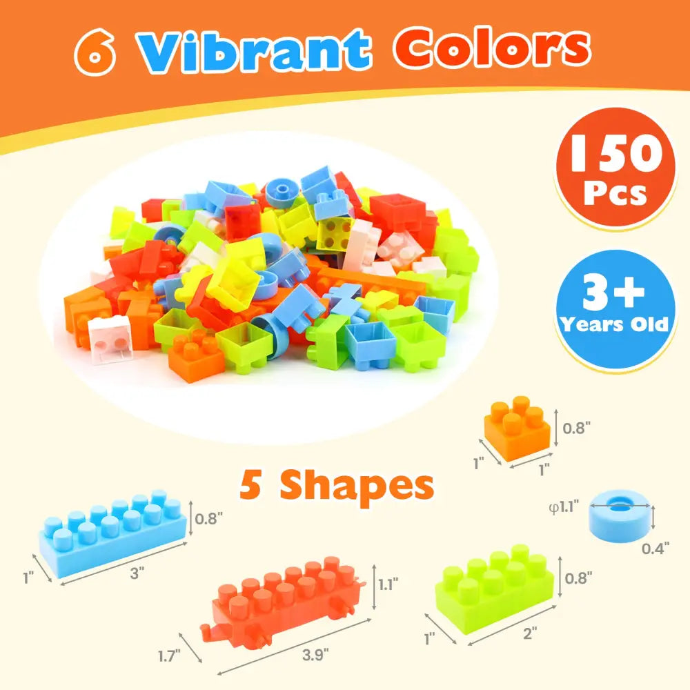 150 Pcs Toddler Building Blocks Toy STEM Montessori Early Learning Toys for 3+ year old - Learning Toys