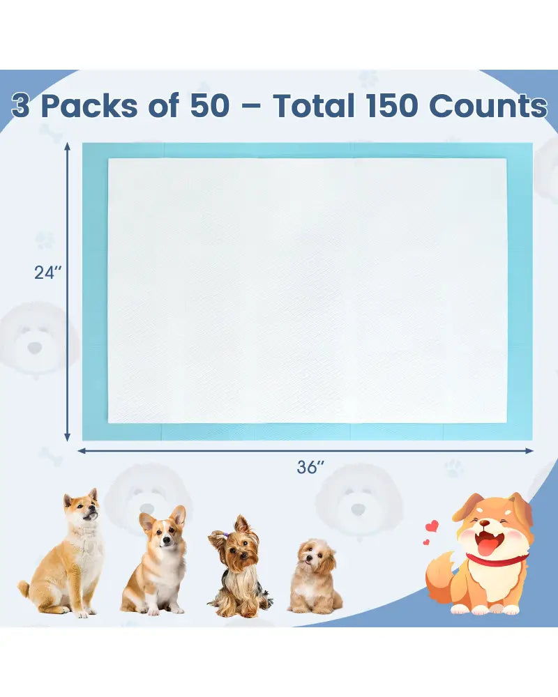 150 Pieces 24 x 36 Inch Pet Wee Pee Piddle Pad-S - Light Blue - Dog Supplies