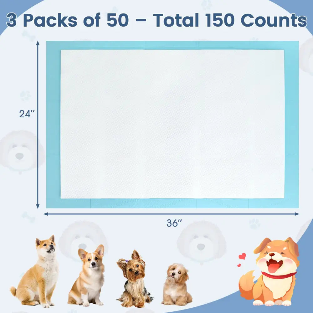 150 Pieces 24 x 36 Inch Pet Wee Pee Piddle Pad-S - Light Blue - Dog Supplies
