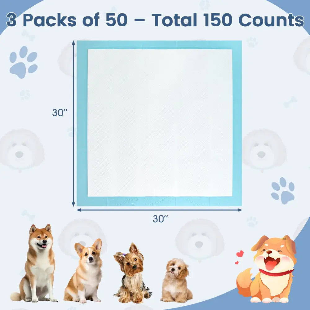 150 pieces 30 x 30 Inch Pet Wee Pee Piddle Pad - Light Blue - Dog Supplies