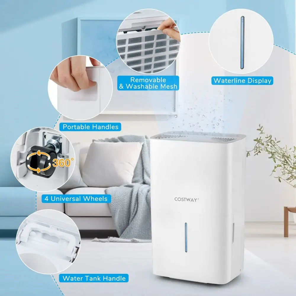 150 Pints Dehumidifier with 24H Timer and LED Display-White Costway