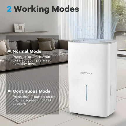150 Pints Dehumidifier with 24H Timer and LED Display-White Costway
