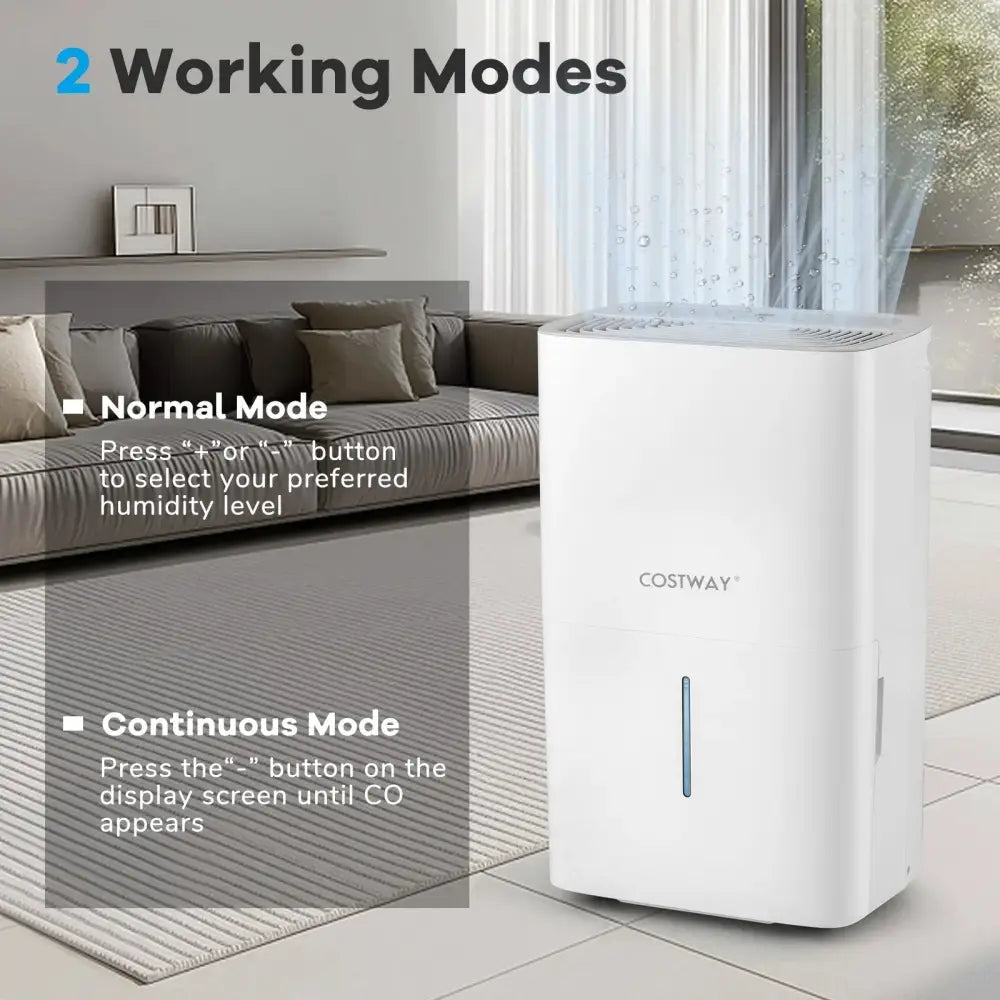 150 Pints Dehumidifier with 24H Timer and LED Display-White Costway