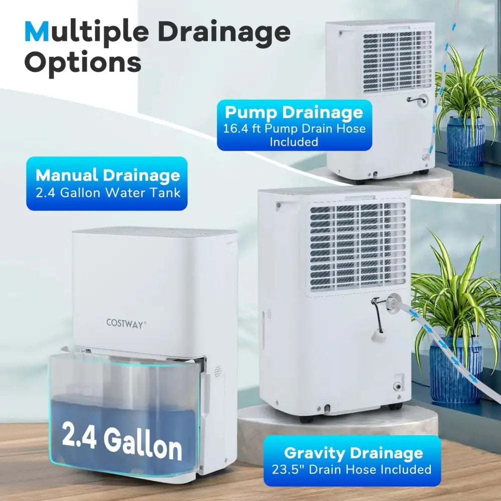150 Pints Dehumidifier with 24H Timer and LED Display-White Costway