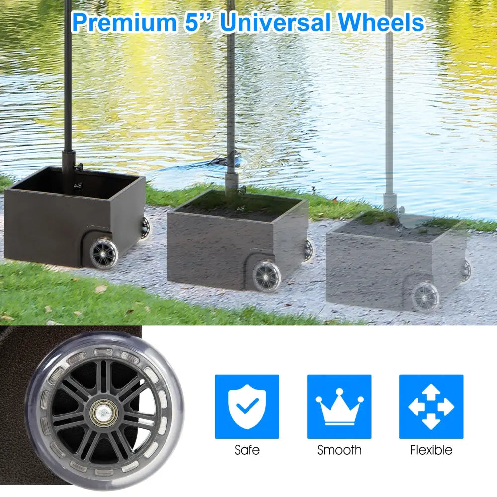 150 Pounds Patio Umbrella Base Stand Wheels Planter Outdoor-Black - Black - Outdoor Umbrella Bases