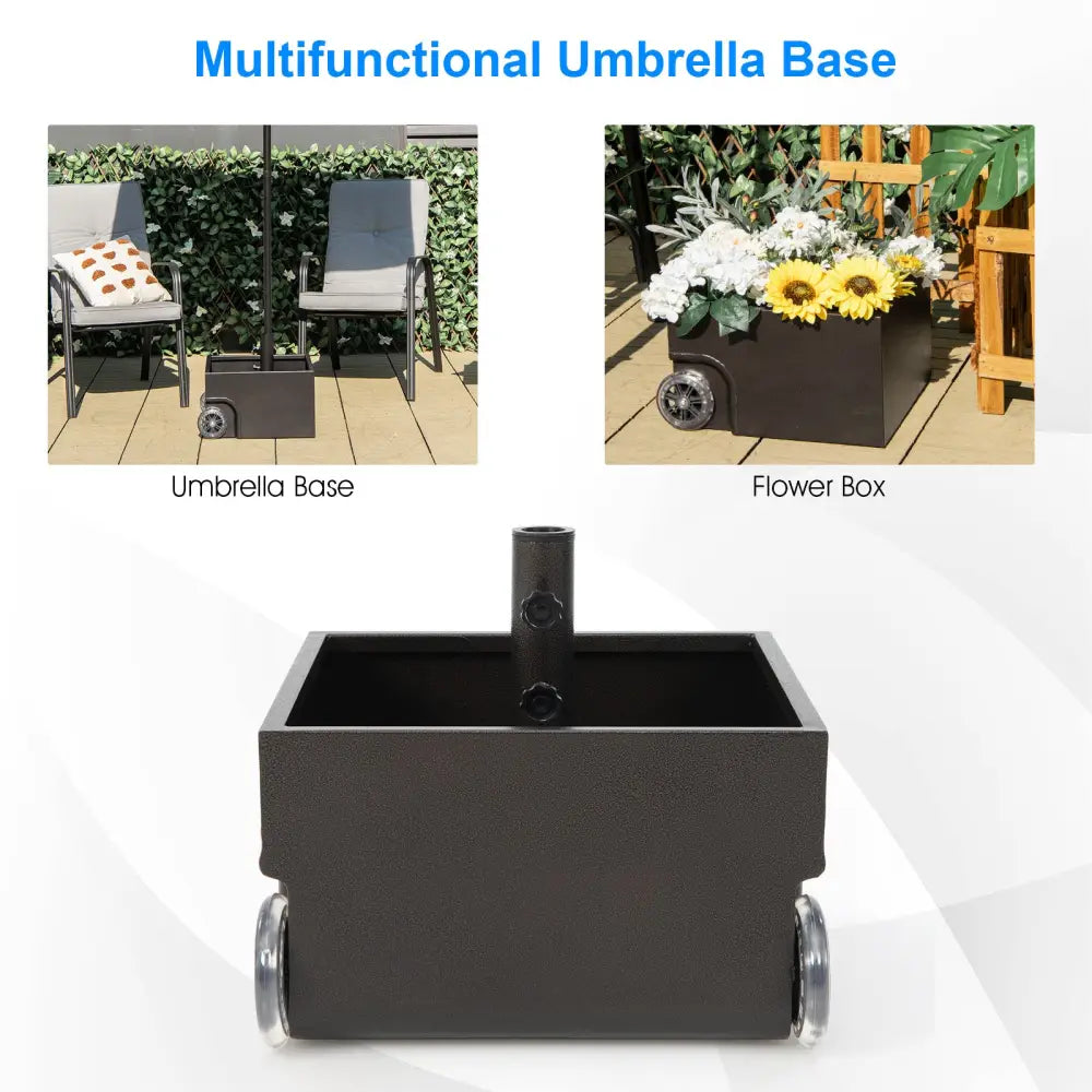150 Pounds Patio Umbrella Base Stand Wheels Planter Outdoor-Black - Black - Outdoor Umbrella Bases