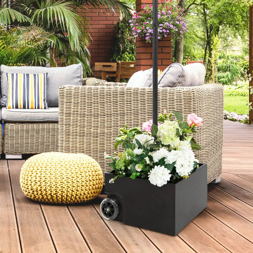 150 Pounds Patio Umbrella Base Stand Wheels Planter Outdoor-Black - Black - Outdoor Umbrella Bases