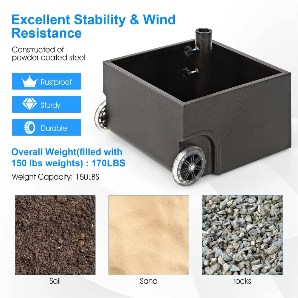 150 Pounds Patio Umbrella Base Stand Wheels Planter Outdoor-Black - Black - Outdoor Umbrella Bases