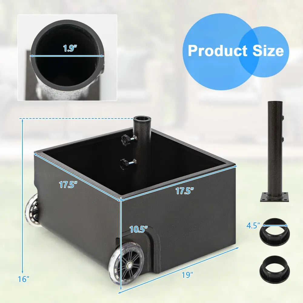 150 Pounds Patio Umbrella Base Stand Wheels Planter Outdoor-Black - Black - Outdoor Umbrella Bases