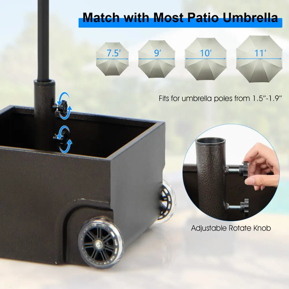 150 Pounds Patio Umbrella Base Stand Wheels Planter Outdoor-Black - Black - Outdoor Umbrella Bases