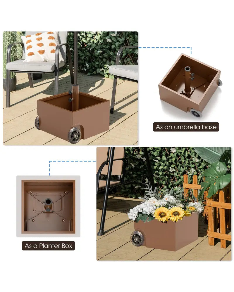 150 Pounds Patio Umbrella Base Stand Wheels Planter Outdoor-Coffee - Coffee - Outdoor Umbrella Bases