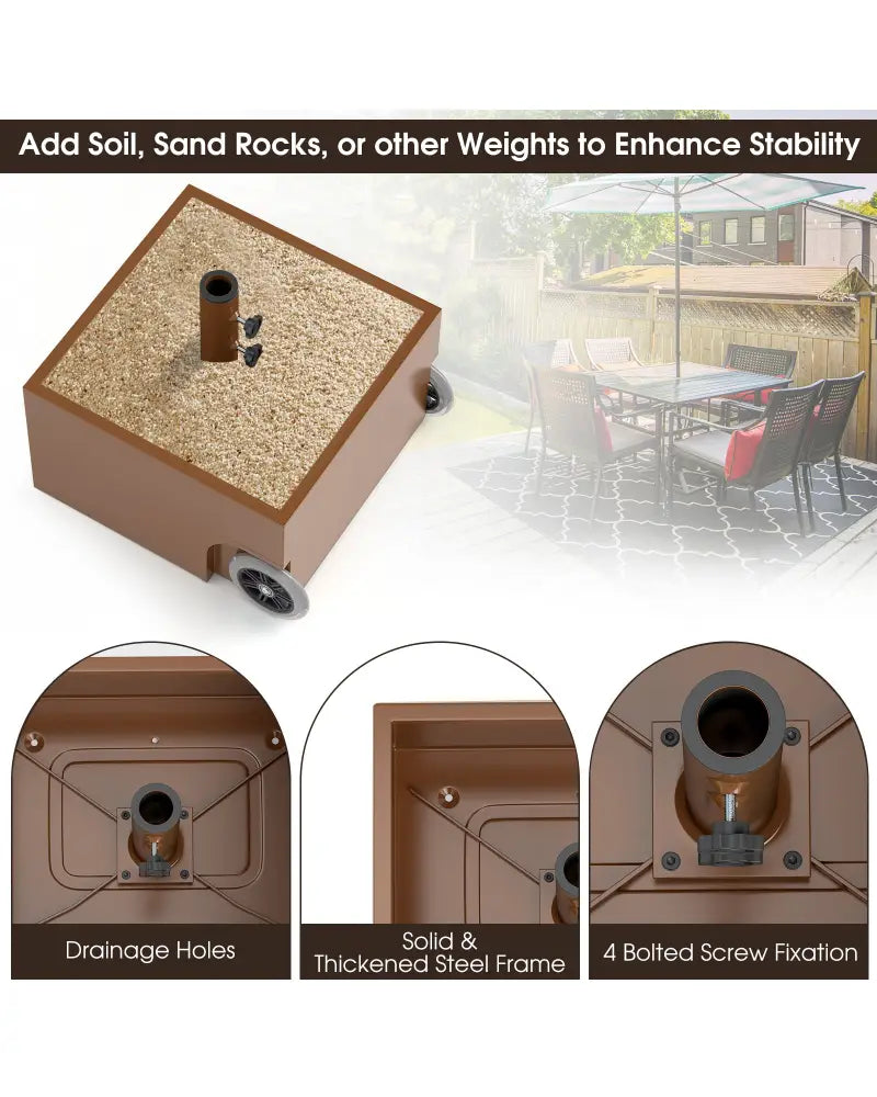 150 Pounds Patio Umbrella Base Stand Wheels Planter Outdoor-Coffee - Coffee - Outdoor Umbrella Bases