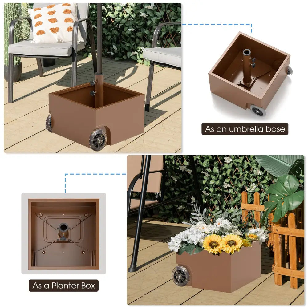 150 Pounds Patio Umbrella Base Stand Wheels Planter Outdoor-Coffee - Coffee - Outdoor Umbrella Bases