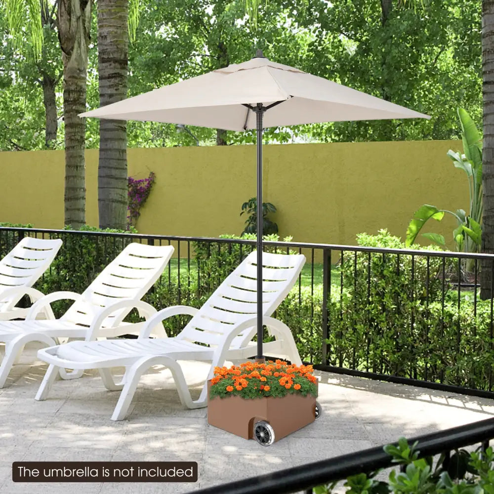 150 Pounds Patio Umbrella Base Stand Wheels Planter Outdoor-Coffee - Coffee - Outdoor Umbrella Bases