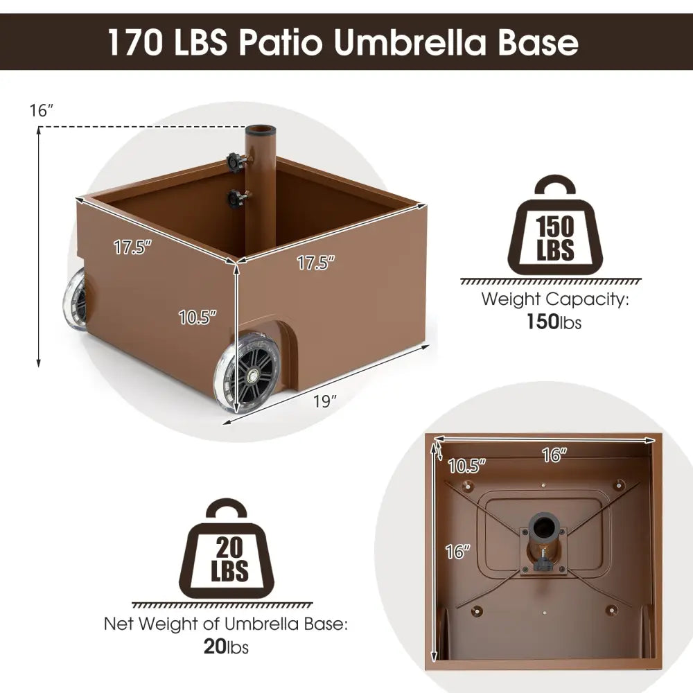150 Pounds Patio Umbrella Base Stand Wheels Planter Outdoor-Coffee - Coffee - Outdoor Umbrella Bases