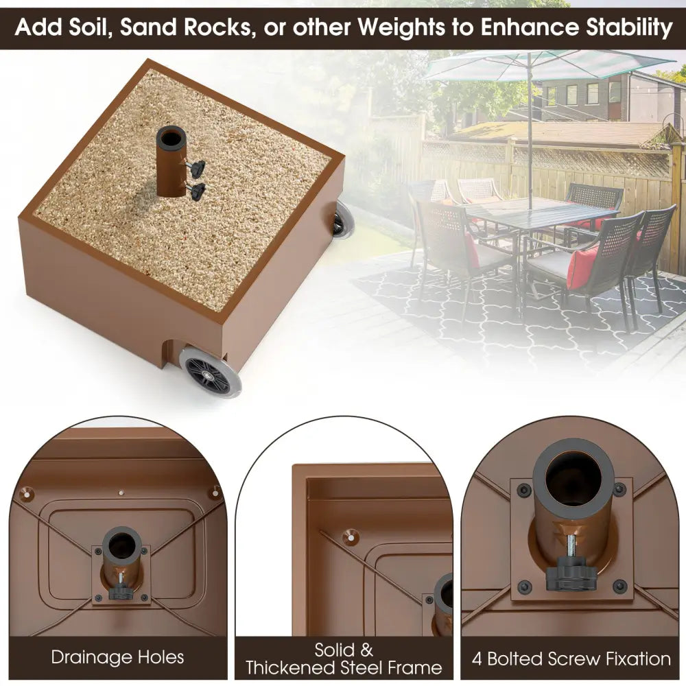 150 Pounds Patio Umbrella Base Stand Wheels Planter Outdoor-Coffee - Coffee - Outdoor Umbrella Bases