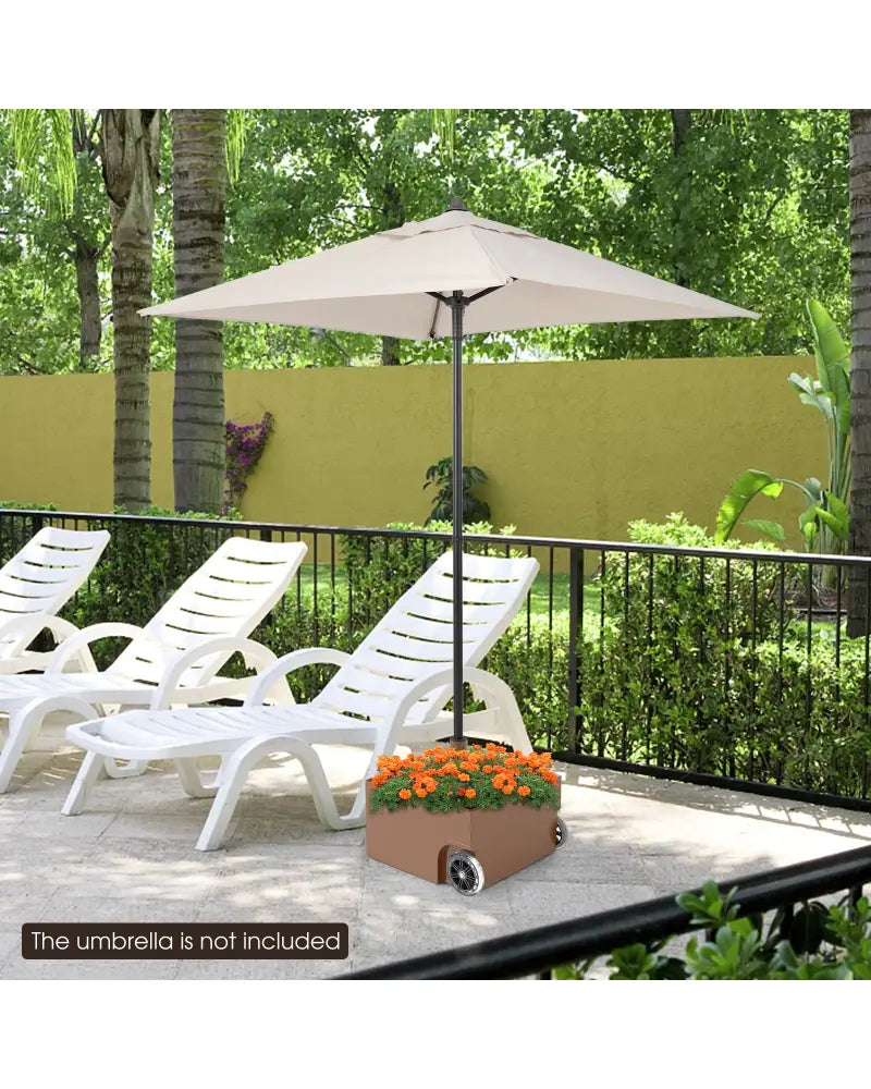 150 Pounds Patio Umbrella Base Stand Wheels Planter Outdoor-Coffee - Coffee - Outdoor Umbrella Bases