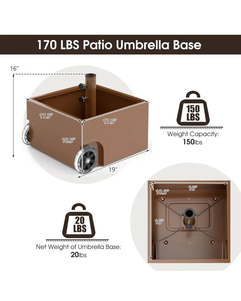 150 Pounds Patio Umbrella Base Stand Wheels Planter Outdoor-Coffee - Coffee - Outdoor Umbrella Bases