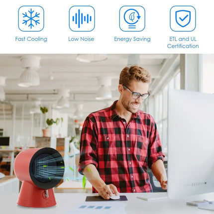 1500 W 2 in 1 Mini Portable Space Ceramic Heater Cooling Fan with Overheat Protection - Red - Oasis Home Essentials