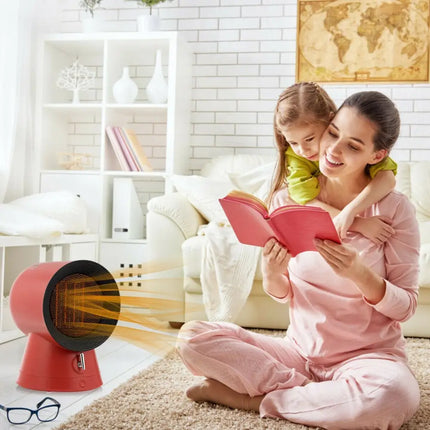 1500 W 2 in 1 Mini Portable Space Ceramic Heater Cooling Fan with Overheat Protection - Red - Oasis Home Essentials